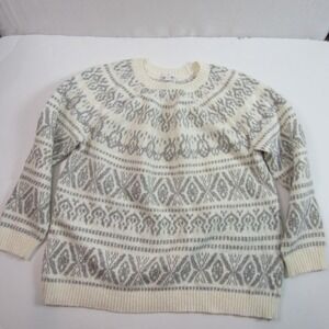 J Jill  Women's Sweater White Gray Fair Aisle Cozy Crew Neck Large